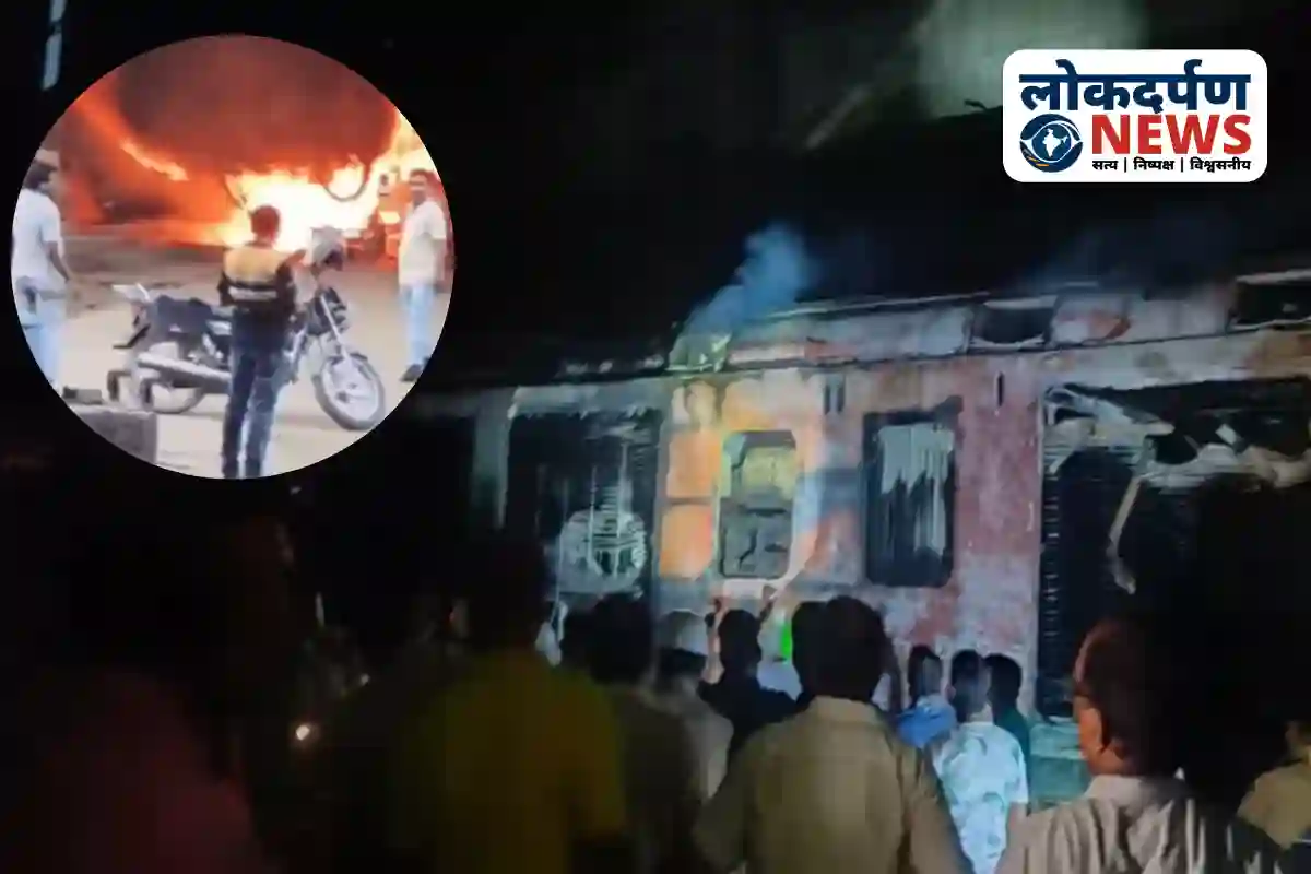 Burning powercar at Gorakhpur mechanical workshop