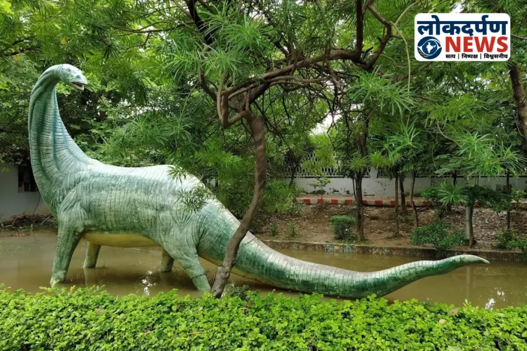 Majestic dragon statue displayed in Ambedkar Park Gorakhpur surrounded by greenery
