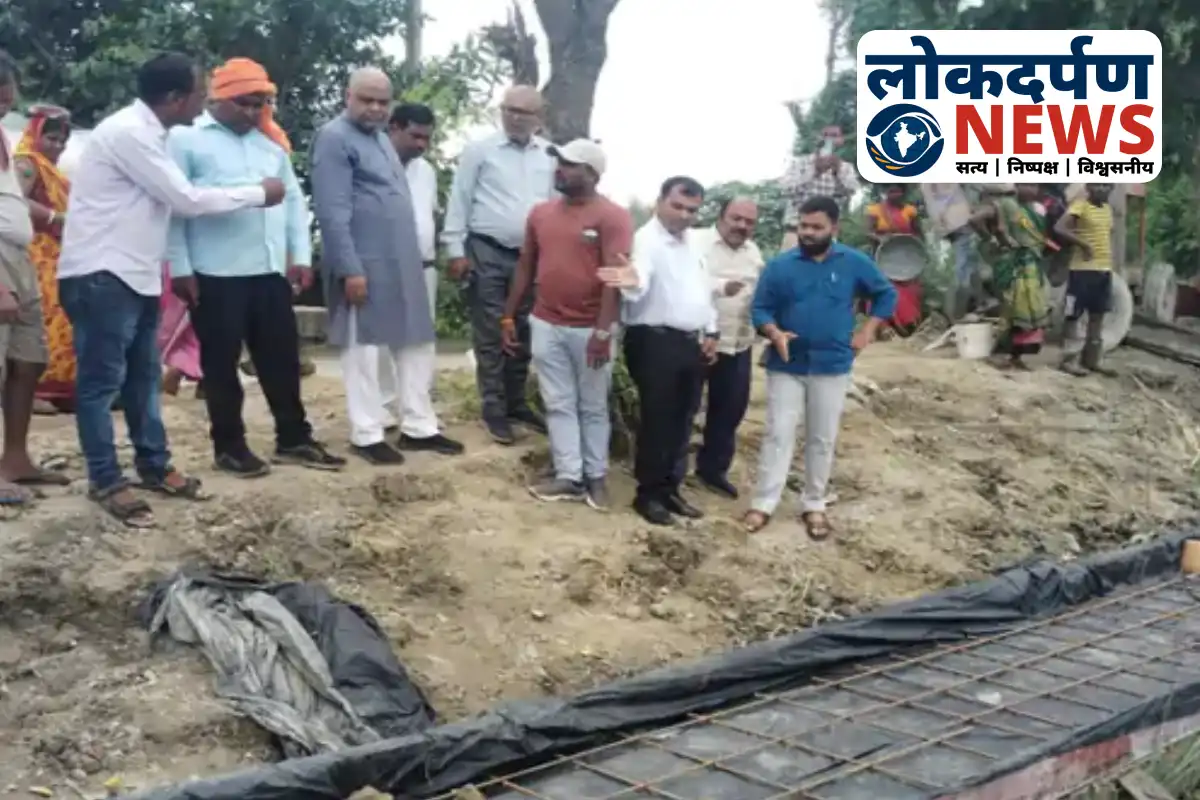 Officials inspecting drain construction quality in Gorakhpur