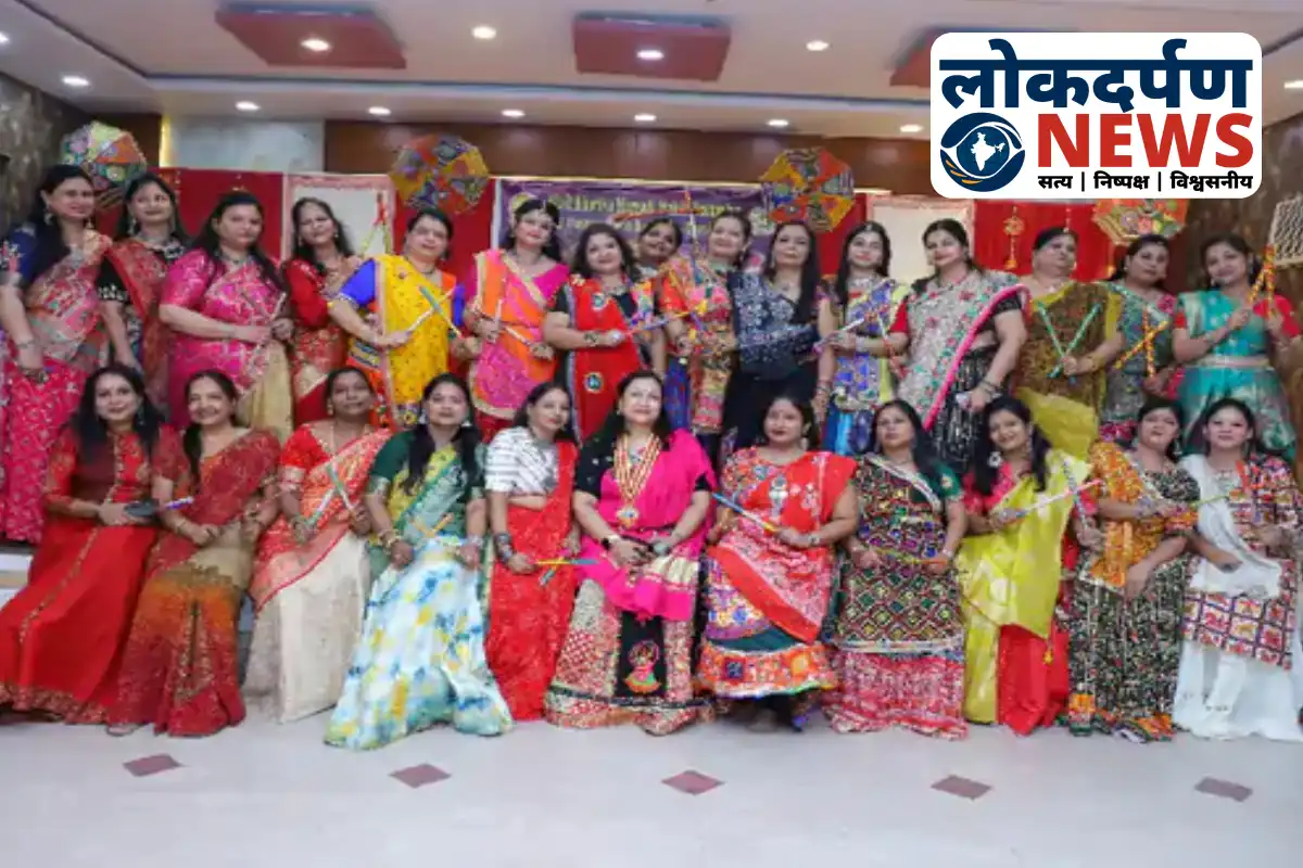 Women performing Dandiya-Garba in colorful attire at Gorakhpur event