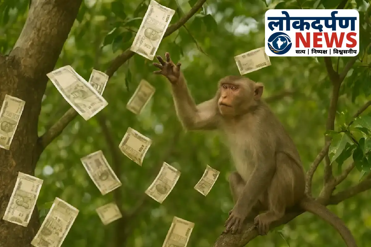 Monkey sitting on tree with cash bundles in Prayagraj | UP News