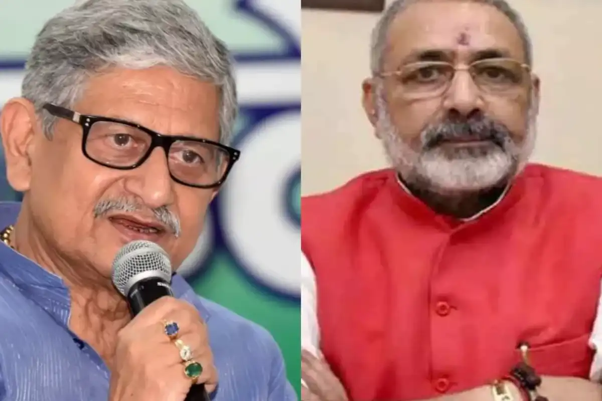 Giriraj Singh and Lalan Singh road show in Lakhisarai with supporters welcoming them with garlands | Bihar News